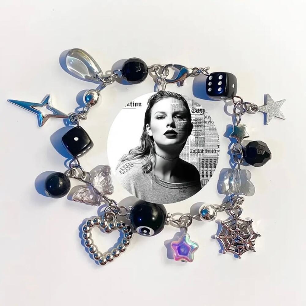 Taylor Swift Reputation Charm Bracelet Silver Tone Black - Picture 9 of 10